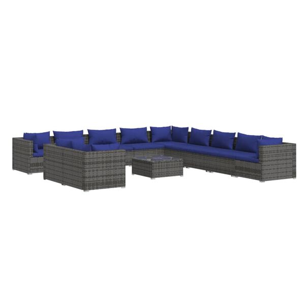 vidaXL 12 pcs conjunto lounge de jardim c/ almofad&otilde;es vime PE cinzento