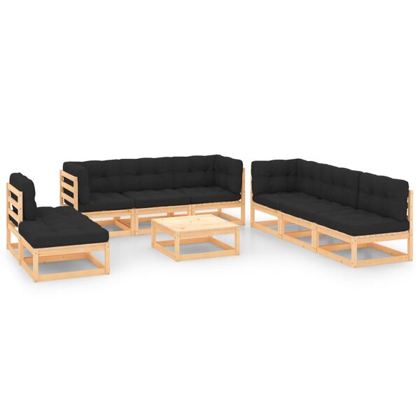 vidaXL 9 pcs conjunto lounge de jardim c/ almofad&otilde;es pinho maci&ccedil;o