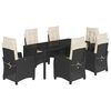 vidaXL 7 pcs conjunto de jantar p/ jardim c/ almofad&otilde;es vime PE preto