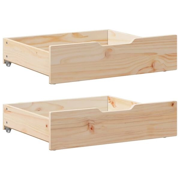 vidaXL Gavetas para cama com rodas 2 pcs 75x55x17 cm pinho maciço