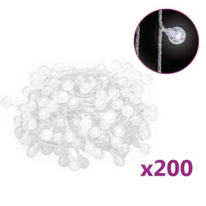 vidaXL Cord&atilde;o de luzes em globo 20 m 200 LED 8 fun&ccedil;&otilde;es branco frio