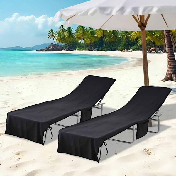 vidaXL Toalhas para Espregui&ccedil;adeira 2 pcs Preto 210 x 75 cm