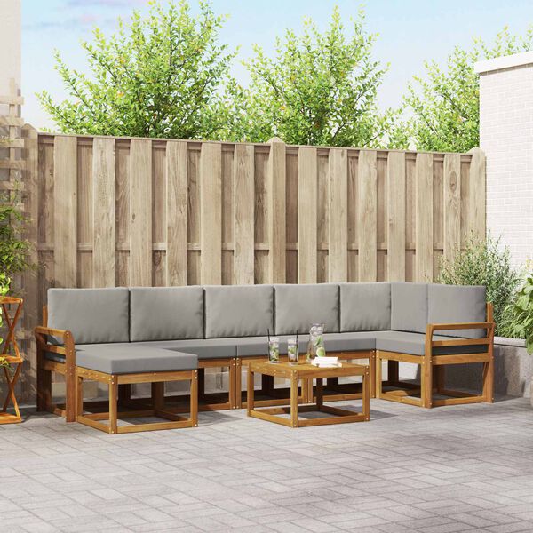 vidaXL Conjunto de Sof&aacute;s para Exterior 8 pcs Cinza Natural e Claro