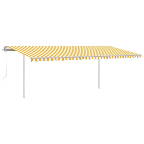 vidaXL Toldo retr&aacute;til autom&aacute;tico com postes 6x3 m amarelo e branco