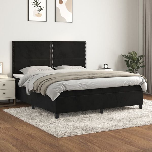 vidaXL Cama com molas/colch&atilde;o 180x200 cm veludo preto