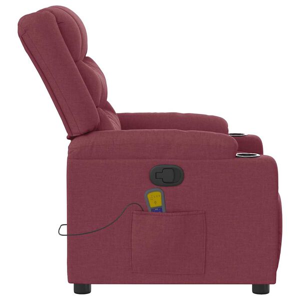 vidaXL Poltrona de massagens reclin&aacute;vel tecido vermelho tinto