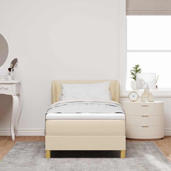 vidaXL Cama Box com colch&atilde;o com cabeceira Creme 90 x 190 cm tecido