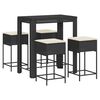 vidaXL 5 pcs conjunto de bar p/ jardim c/ almofad&otilde;es vime PE preto