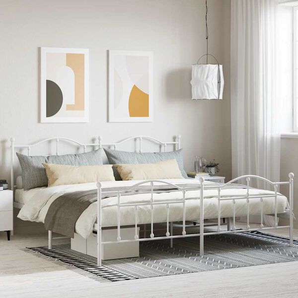 vidaXL Estrutura de cama com cabeceira e p&eacute;s 200x200 cm metal branco