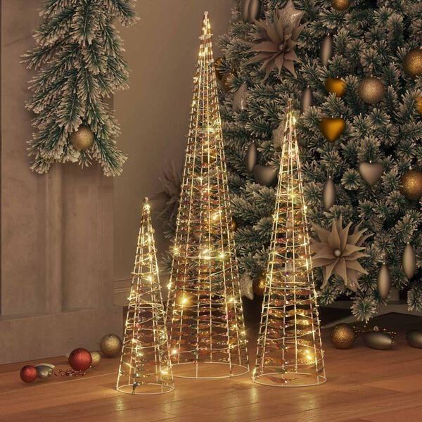 vidaXL &Aacute;rvore de Natal 3 pcs Branco quente 20 x 20 x 80 cm PET