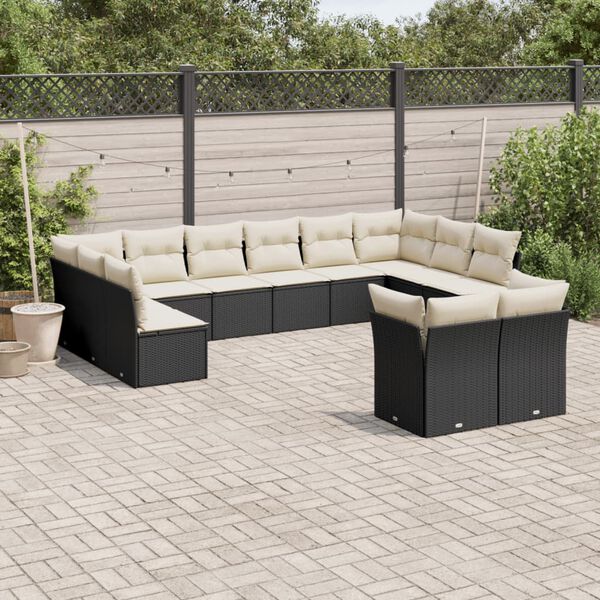 vidaXL 12 pcs conjunto de sof&aacute;s de jardim c/ almofad&otilde;es vime PE preto