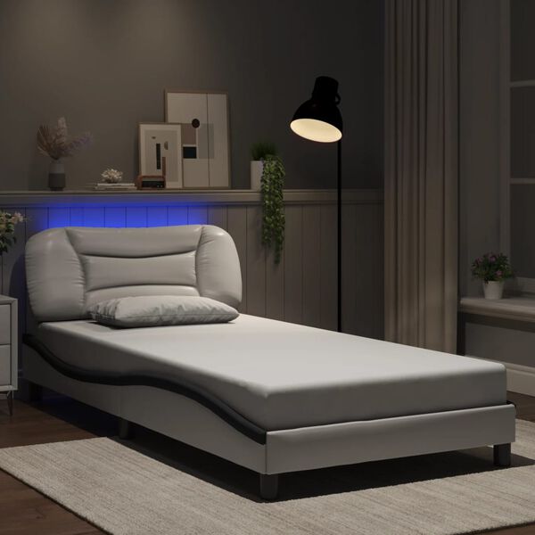 vidaXL Estrutura de cama com LED sem colch&atilde;o Hvar 100x200cm branco/preto