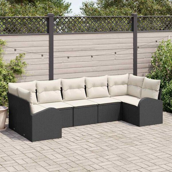 vidaXL Conjunto de Sof&aacute; de Jardim 7 pcs Preto Rattan de Polipropileno