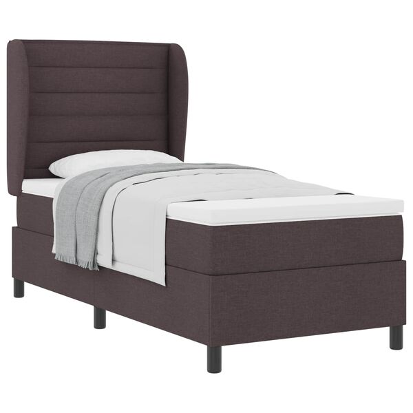 vidaXL Cama Box com colch&atilde;o Castanho escuro 90 x 190 cm tecido