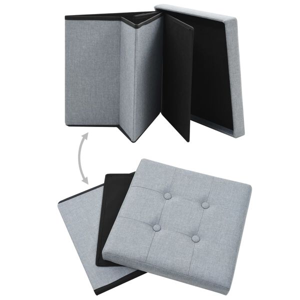 vidaXL Bancos arruma&ccedil;&atilde;o 2 pcs linho falso cinzento-claro