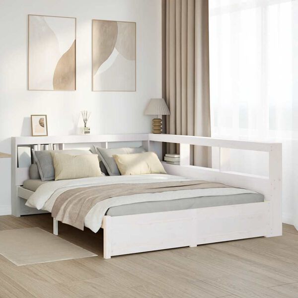 vidaXL Cama com estante sem colch&atilde;o 160x200 cm pinho maci&ccedil;o branco