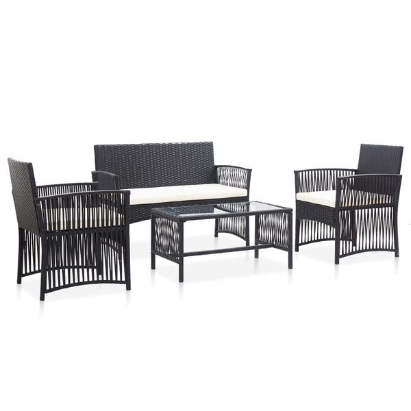 vidaXL 4 pcs conjunto lounge de jardim c/ almofadões vime PE preto