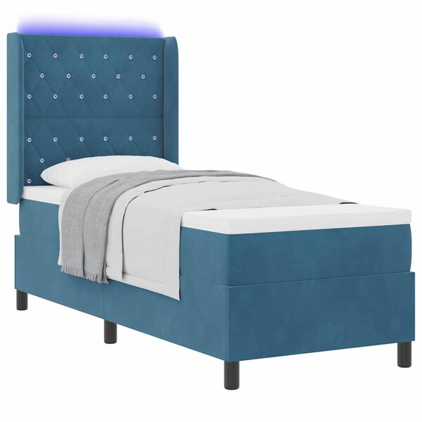 vidaXL Cama Box com colch&atilde;o com cabeceira Azul 80 x 200 cm Veludo