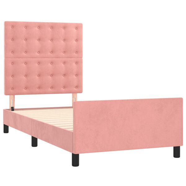 vidaXL Estrutura de cama c/ cabeceira 90x200 cm veludo rosa
