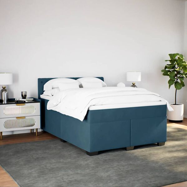 vidaXL Cama com molas/colch&atilde;o 160x200 cm veludo azul