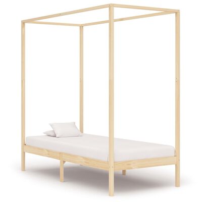 vidaXL Estrutura de cama com toldo 90x200 cm pinho maciço