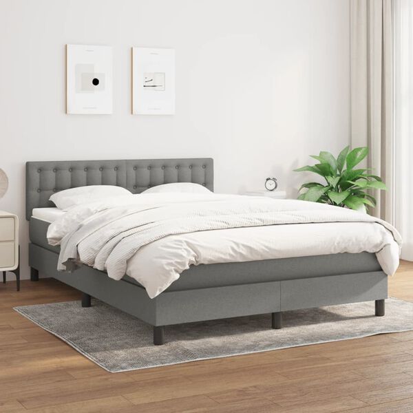 vidaXL Cama com molas/colch&atilde;o 140x190 cm tecido cinzento-escuro