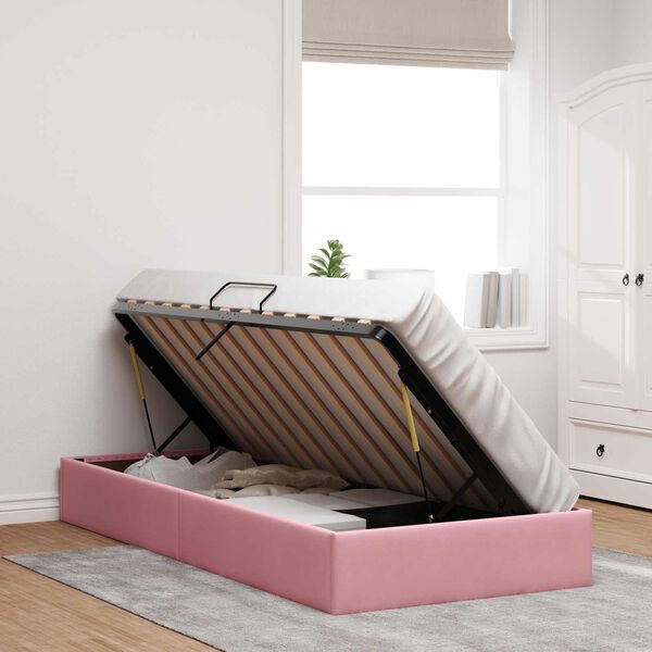 vidaXL Cama com Armazenamento com cabeceira Rosa 90 x 190 cm Veludo