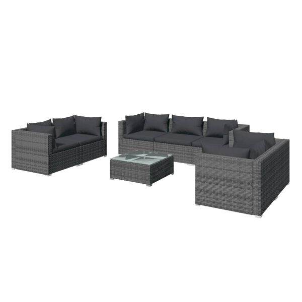 vidaXL 8 pcs conjunto lounge de jardim c/ almofad&otilde;es vime PE cinzento