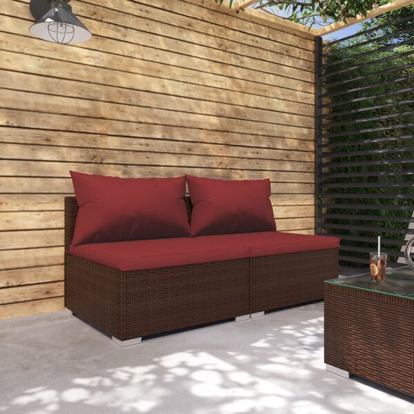 vidaXL 2 pcs conjunto lounge de jardim c/ almofadões vime PE castanho