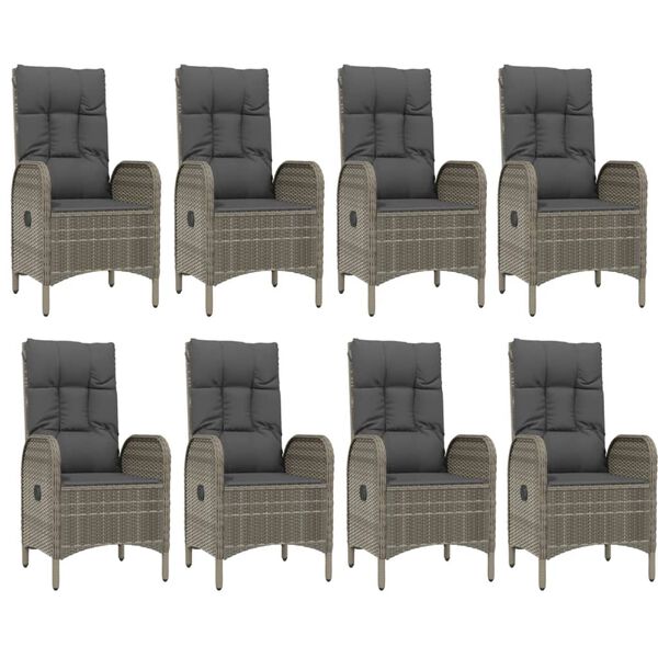 vidaXL 9 pcs conjunto jantar jardim c/ almofadões vime PE preto/cinza