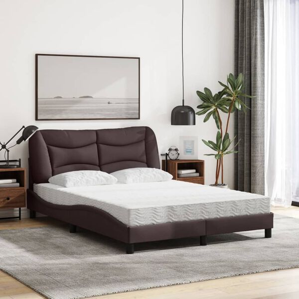 vidaXL Cama com colch&atilde;o Hvar 140x200 cm tecido castanho-escuro