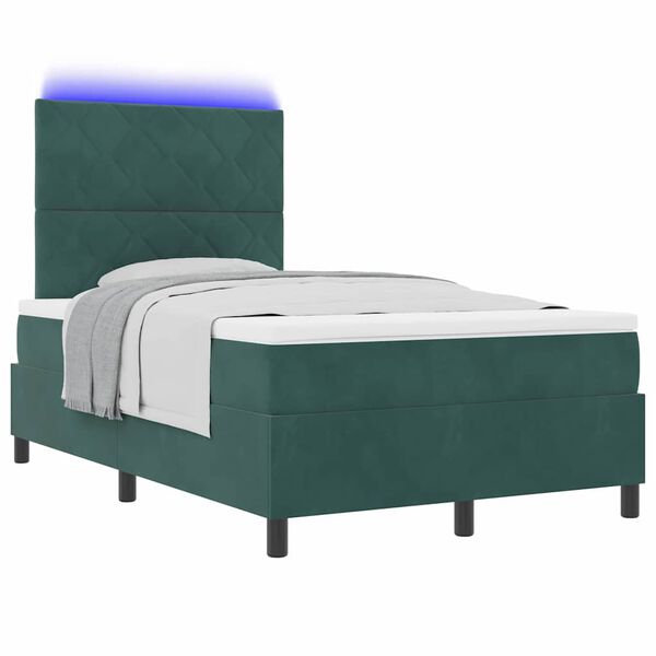 vidaXL Cama Box Spring LED Verde Escuro 120 x 200 cm tecido