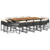 vidaXL 13 pcs conjunto de jantar p/jardim com almofad&otilde;es vime PE preto