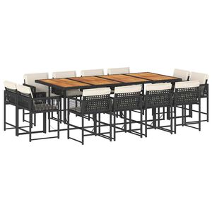 vidaXL 13 pcs conjunto de jantar p/jardim com almofad&otilde;es vime PE preto