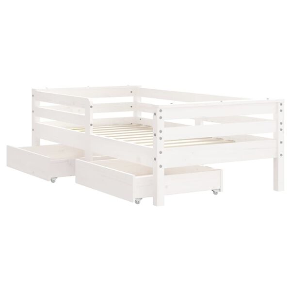 vidaXL Estrutura cama infantil c/ gavetas 70x140cm pinho maci&ccedil;o branco