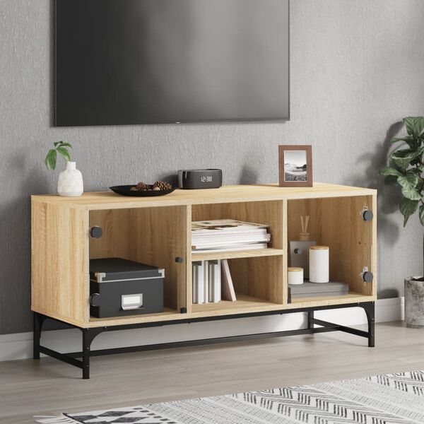 vidaXL Móvel de TV c/ portas de vidro 102x37x50 cm carvalho sonoma
