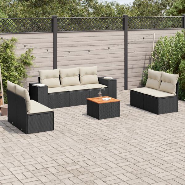 vidaXL 8 pcs conjunto sofás de jardim com almofadões vime PE preto