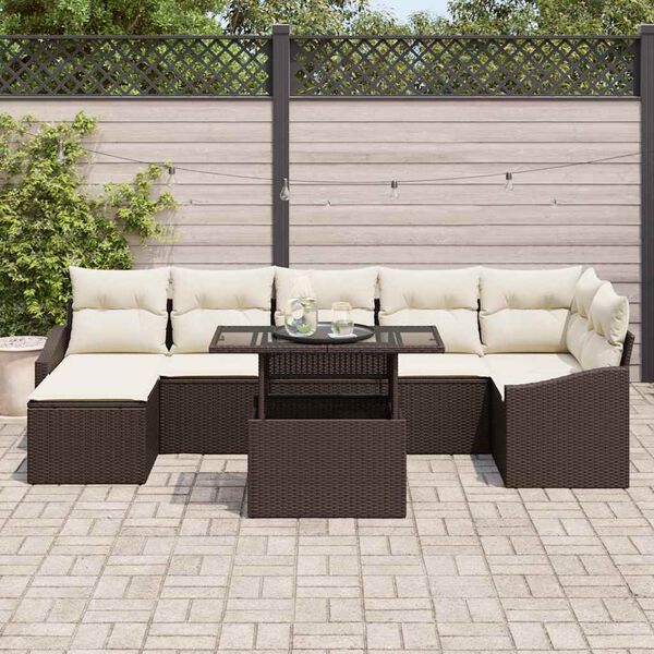 vidaXL Conjunto de Sofá de Jardim 8 pcs Marrom e Creme vime PE