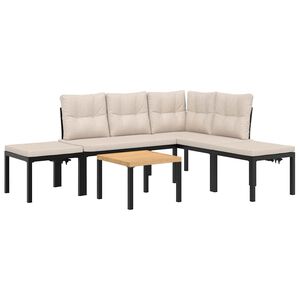 vidaXL 5 pcs sof&aacute;s de jardim com almofad&otilde;es a&ccedil;o revestido a p&oacute; preto