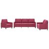 vidaXL 3 pcs conjunto de sof&aacute;s com almofad&otilde;es veludo vermelho tinto
