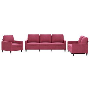 vidaXL 3 pcs conjunto de sof&aacute;s com almofad&otilde;es veludo vermelho tinto