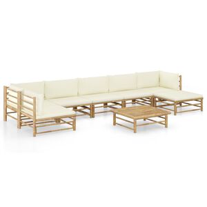 vidaXL 8 pcs conj. lounge p/ jardim em bambu c/ almofad&otilde;es branco nata