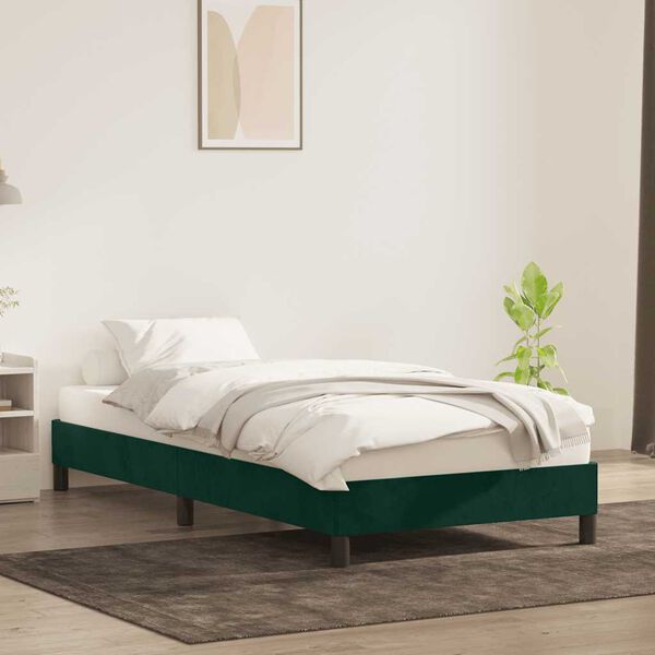 vidaXL Estrutura de cama sem colch&atilde;o 90x210 cm veludo verde-escuro