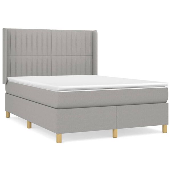 vidaXL Cama com molas/colch&atilde;o 140x190 cm tecido cinzento-claro