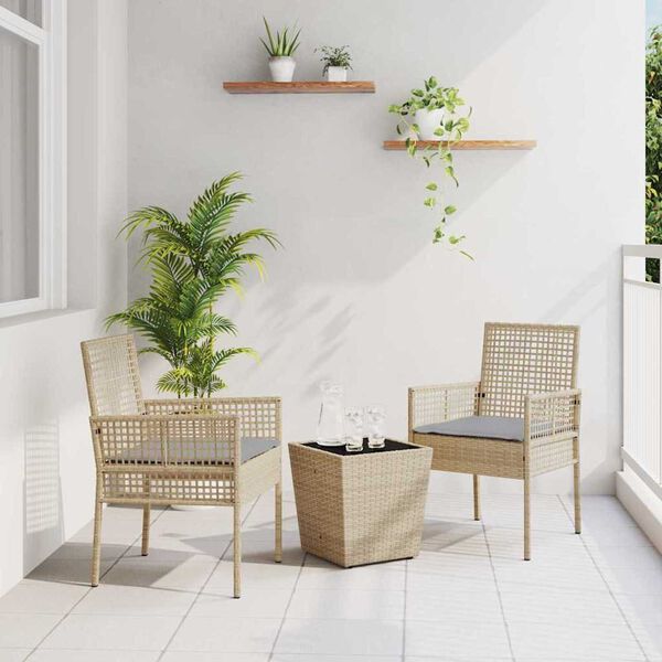 vidaXL Conjunto Bistro de Jardim 3 pcs Bege Rattan Sintético