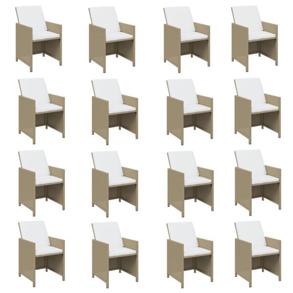 vidaXL 17 pcs conjunto jantar p/ jardim c/ almofad&otilde;es vime PE bege
