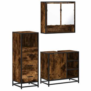 vidaXL 3 pcs conjunto de m&oacute;veis WC madeira processada carvalho fumado