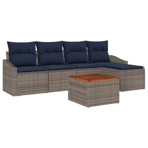 vidaXL Conjunto de Sof&aacute; de Jardim 6 pcs Cinza e Azul Marinho vime PE