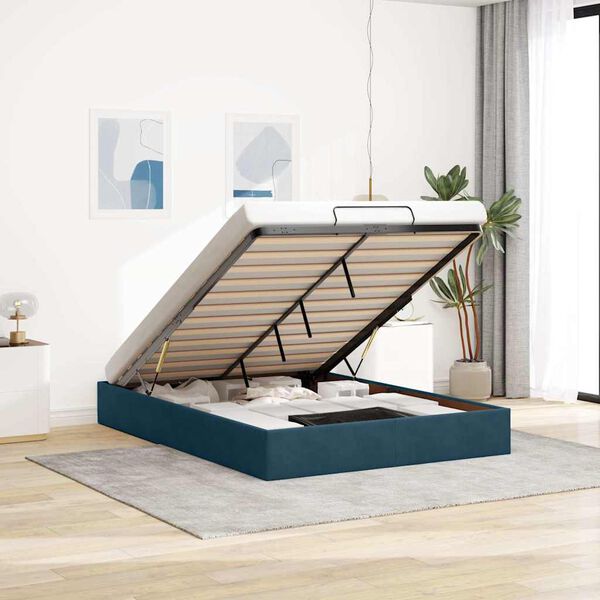 vidaXL Estrutura de cama otomana sem colch&atilde;o 140x200 cm azul escuro