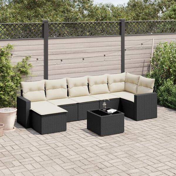 vidaXL 8 pcs conjunto sof&aacute;s de jardim com almofad&otilde;es vime PE preto